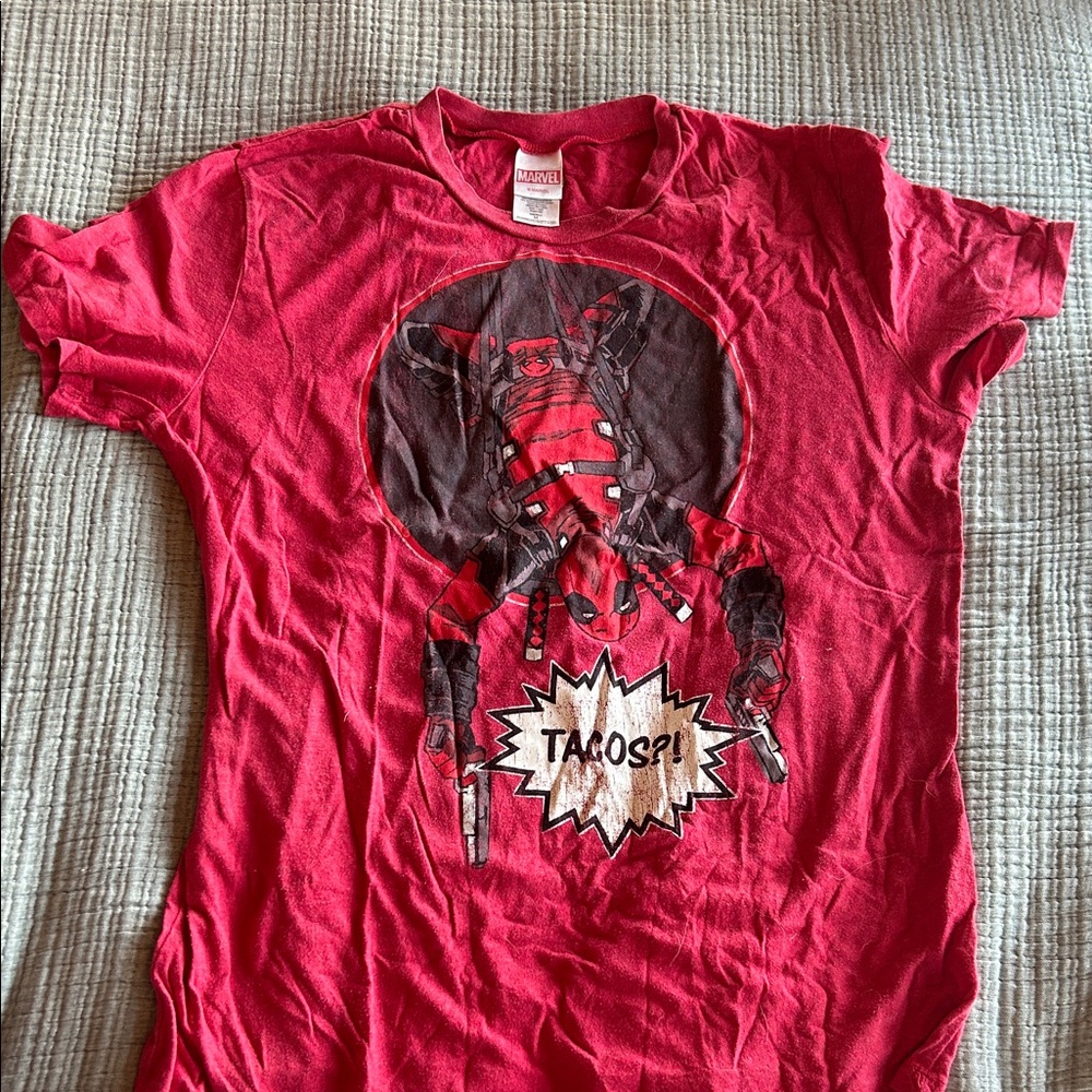 Marvel Red Deadpool Tee with Comic Burst Graphic
